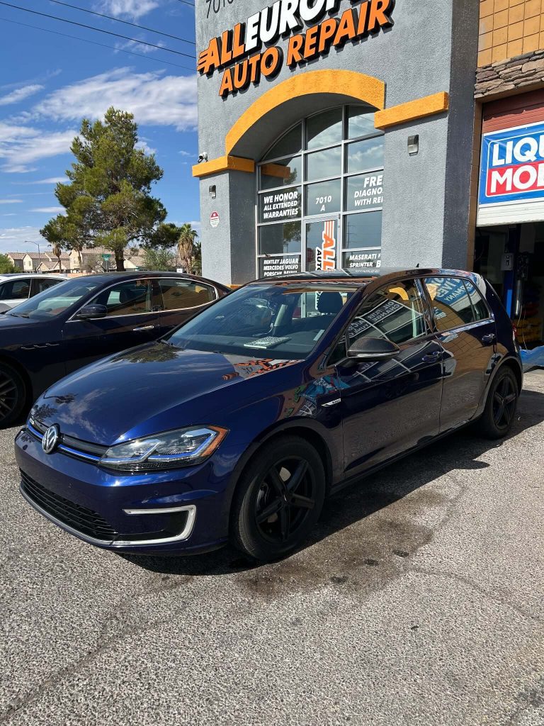 Volkswagen muffler bracket showing wear and misalignment at All European Auto Repair Las Vegas in Las Vegas Nevada